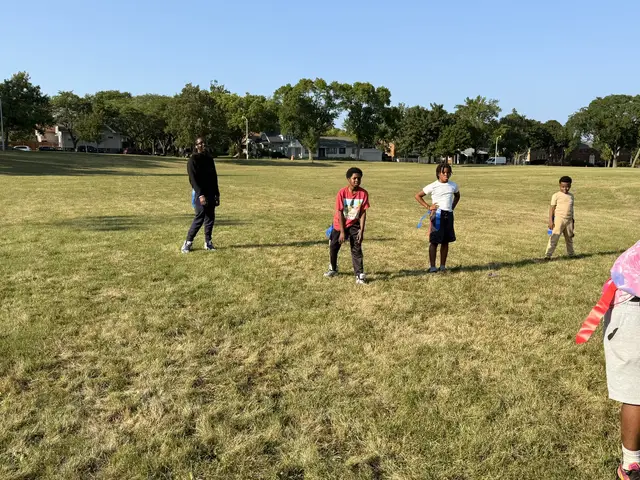 Young players spread out across the field